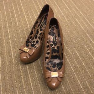 Dolce & Gabbana Tan Brown Platform Logo Bow Pumps 36.5